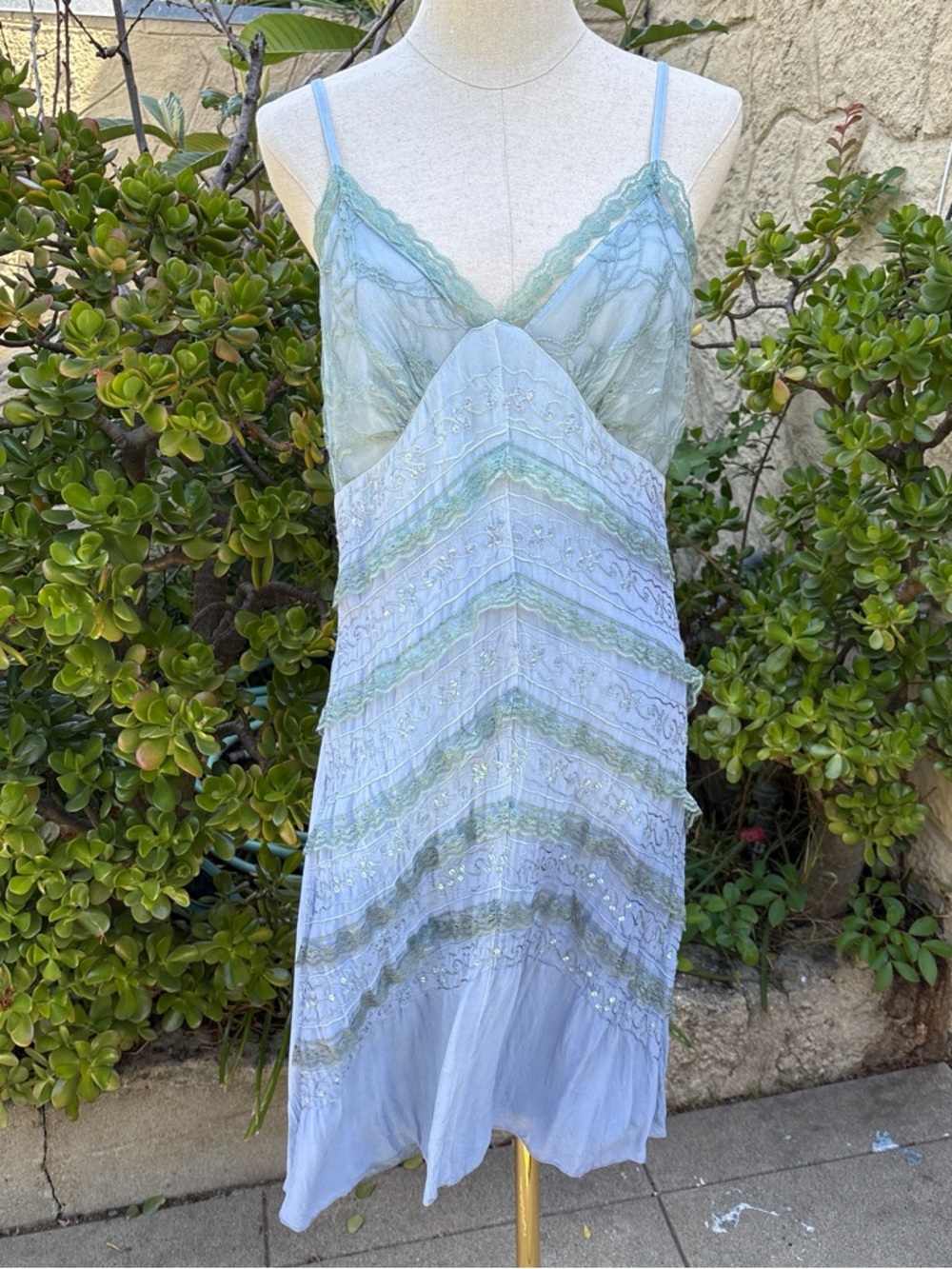 Y2K Temptation Fairy Blue Lace Slip Dress
